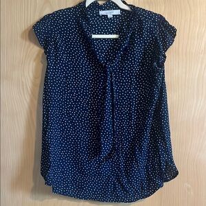 LOFT Tie Neck Polka Dot Flutter Top